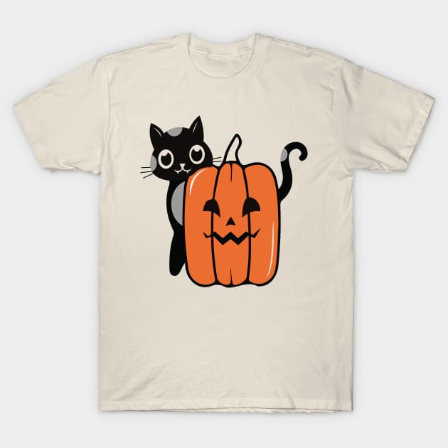 Black and white Cat Pumpkin T-Shirt by artística